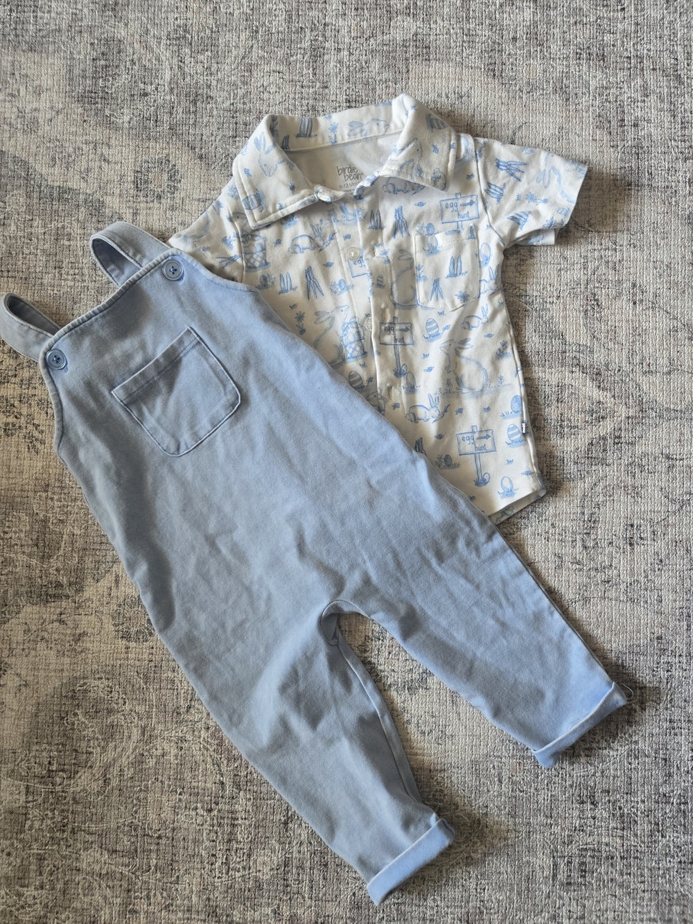 Birdie Bean Easter Baby Overalls Set with Printed Shirt